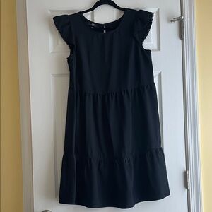 Girls Black Tiered Flutter Dress with Eyelet Sleeves